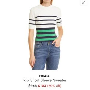 Frame Denim Ribbed Short-Sleeve Crew Sweater